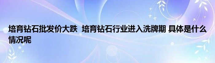 培育钻石批发价大跌 培育钻石行业进入洗牌期 具体是什么情况呢